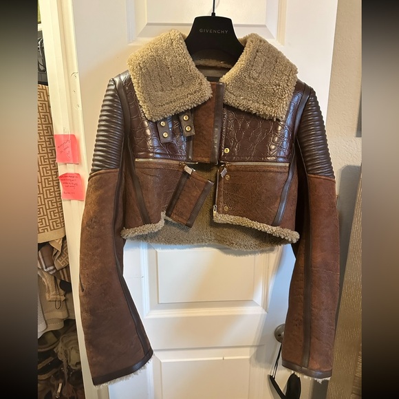 Givenchy Patchwork Leather Cropped Jacket w/ Shearling Collar - Picture 6 of 8